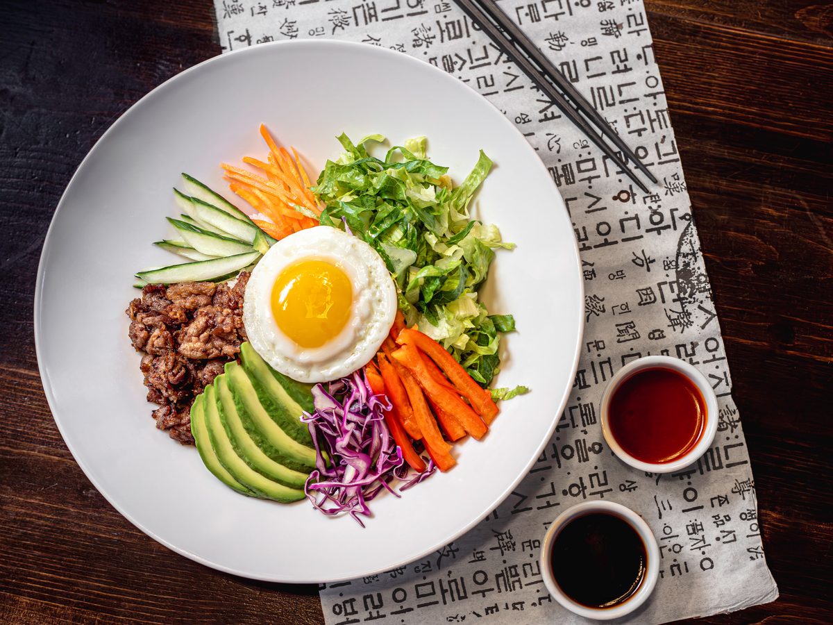 Bibimbap bowl with egg and vegetables