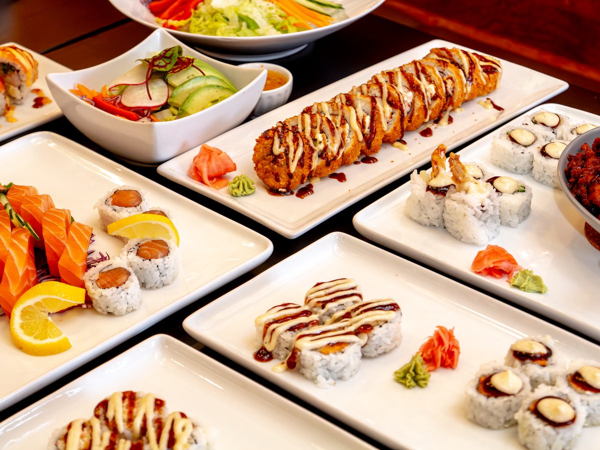 Assorted sushi roll plates